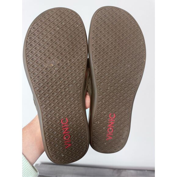 Vionic Tide Aloe Toe Post Sandal Toffee Suede Orthotic Flip Flop Women's Size 10 - Picture 4 of 9